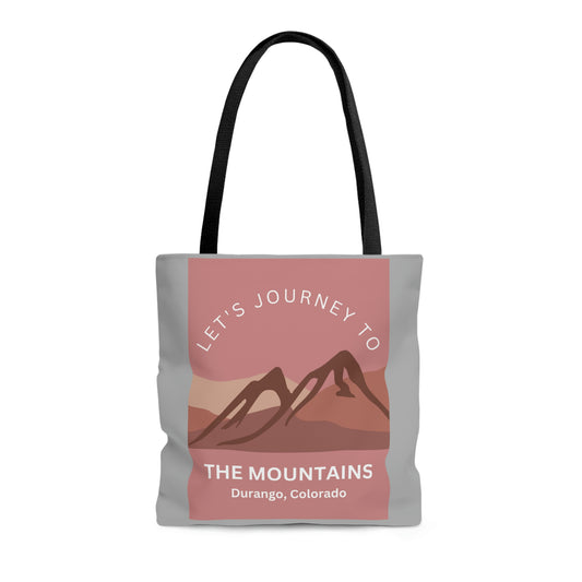 Lets Journey to the Mountains: Durango, Colorado Pink and Grey Tote Bag